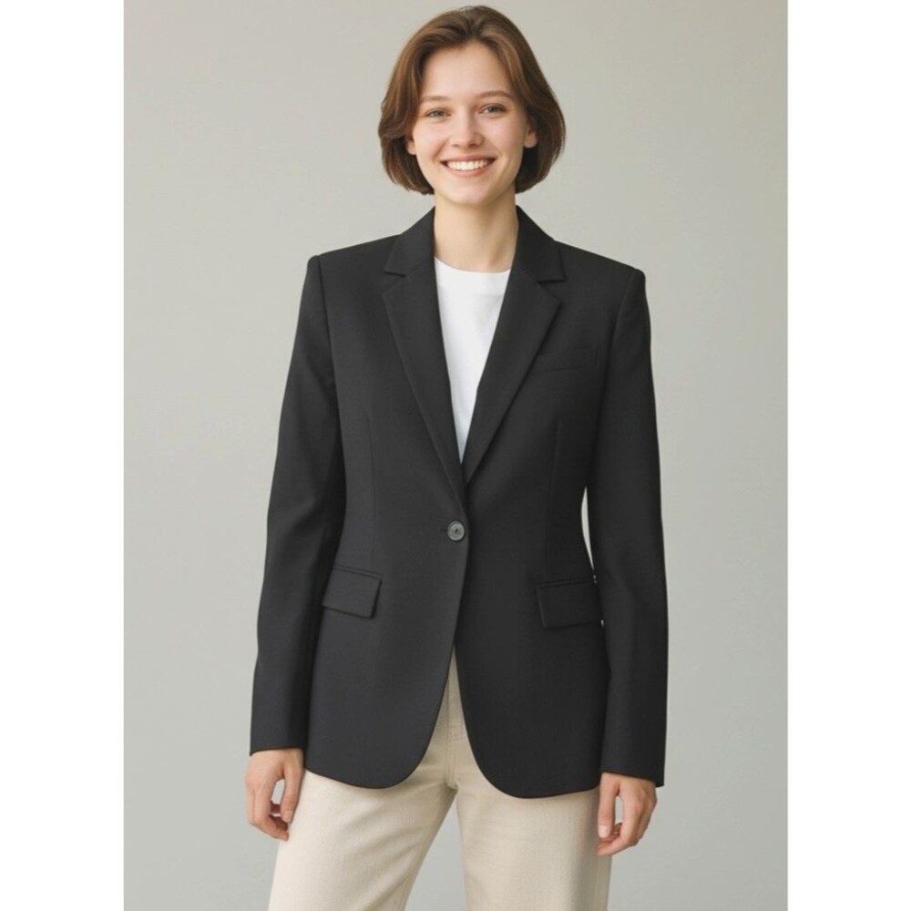 Theory Blazer Womens 2 Black Wool One Button Lined Tailored Jacket Workwear